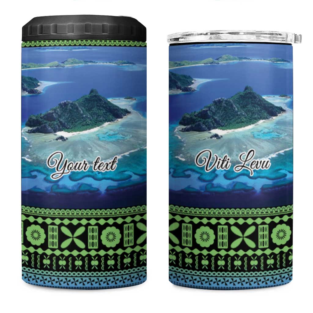 Personalised Fiji Viti Levu 4 in 1 Can Cooler Tumbler Tagimoucia and Tapa Tribal Pattern