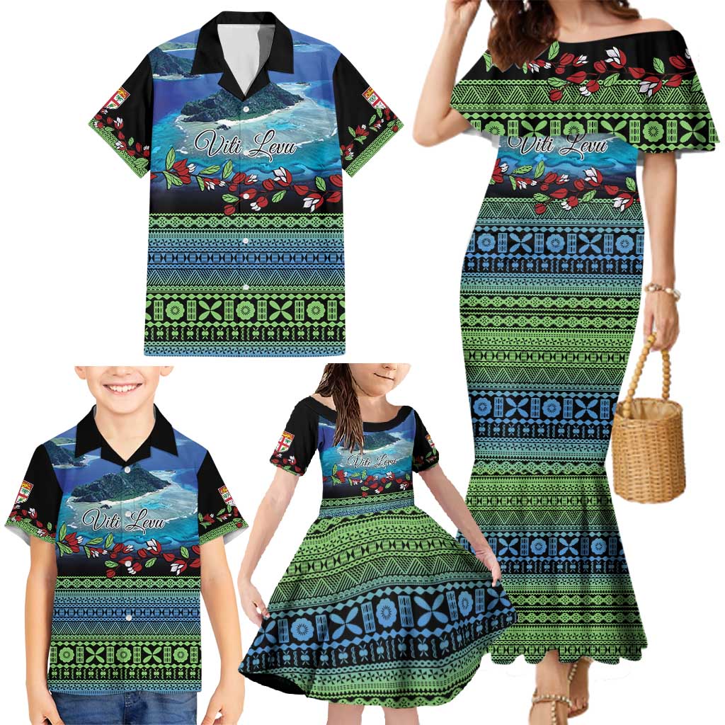 Personalised Fiji Viti Levu Family Matching Mermaid Dress and Hawaiian Shirt Tagimoucia and Tapa Tribal Pattern