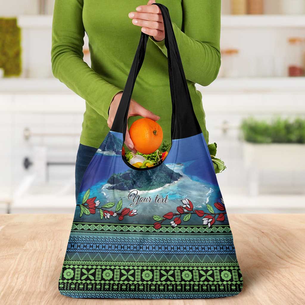 Personalised Fiji Viti Levu Grocery Bag Tagimoucia and Tapa Tribal Pattern
