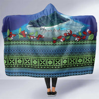 Personalised Fiji Viti Levu Hooded Blanket Tagimoucia and Tapa Tribal Pattern LT9 One Size Blue - Polynesian Pride