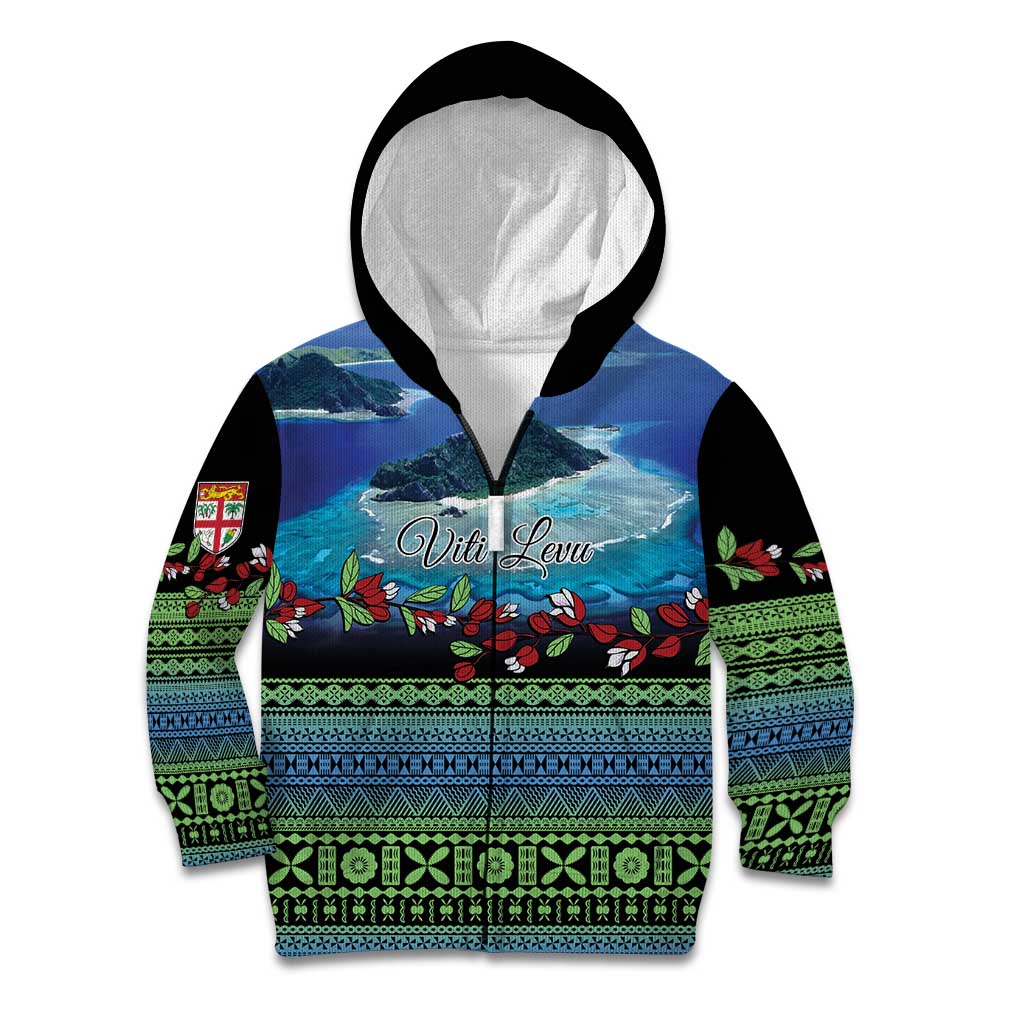Personalised Fiji Viti Levu Kid Hoodie Tagimoucia and Tapa Tribal Pattern