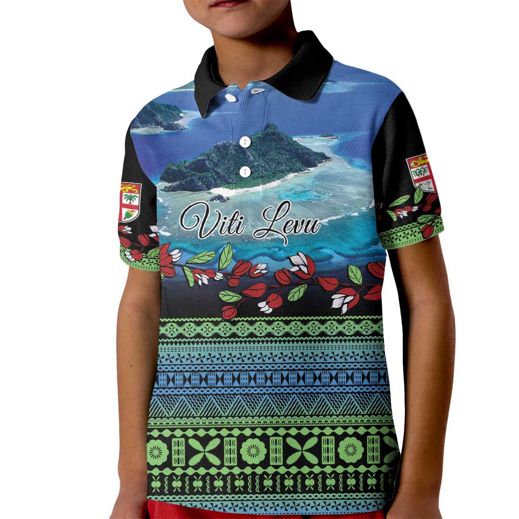 Personalised Fiji Viti Levu Kid Polo Shirt Tagimoucia and Tapa Tribal Pattern