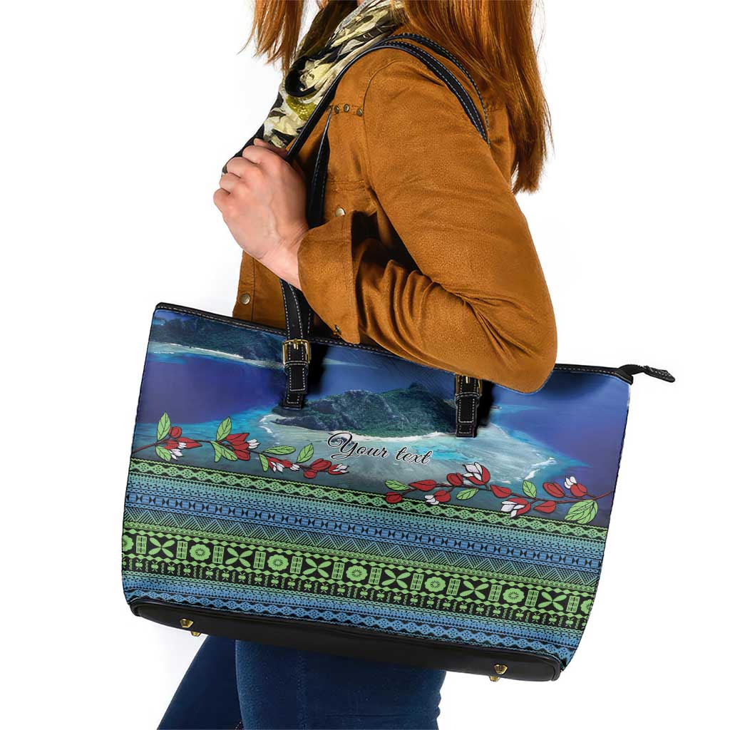 Personalised Fiji Viti Levu Leather Tote Bag Tagimoucia and Tapa Tribal Pattern LT9 Blue - Polynesian Pride