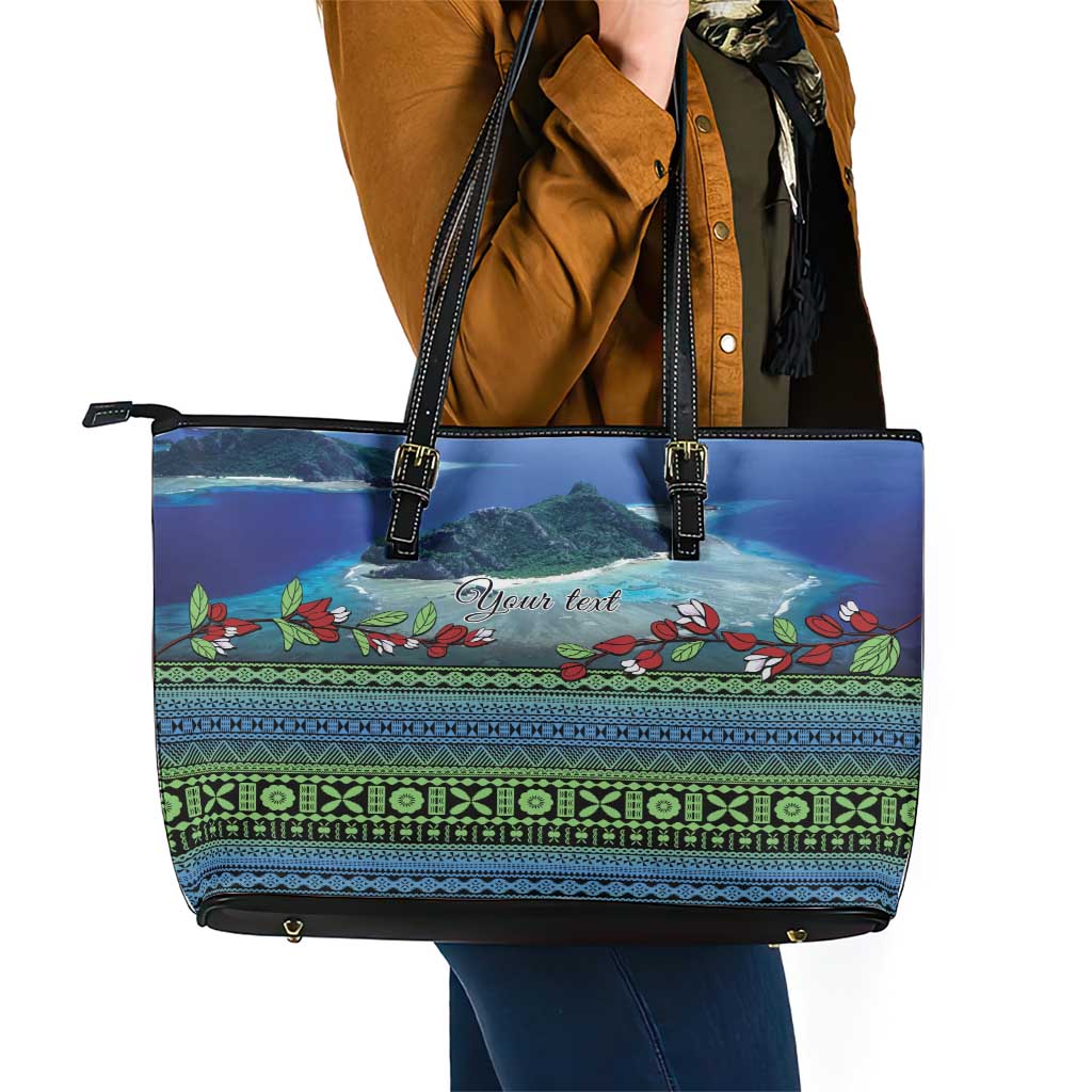 Personalised Fiji Viti Levu Leather Tote Bag Tagimoucia and Tapa Tribal Pattern LT9 - Polynesian Pride