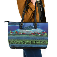 Personalised Fiji Viti Levu Leather Tote Bag Tagimoucia and Tapa Tribal Pattern LT9 - Polynesian Pride