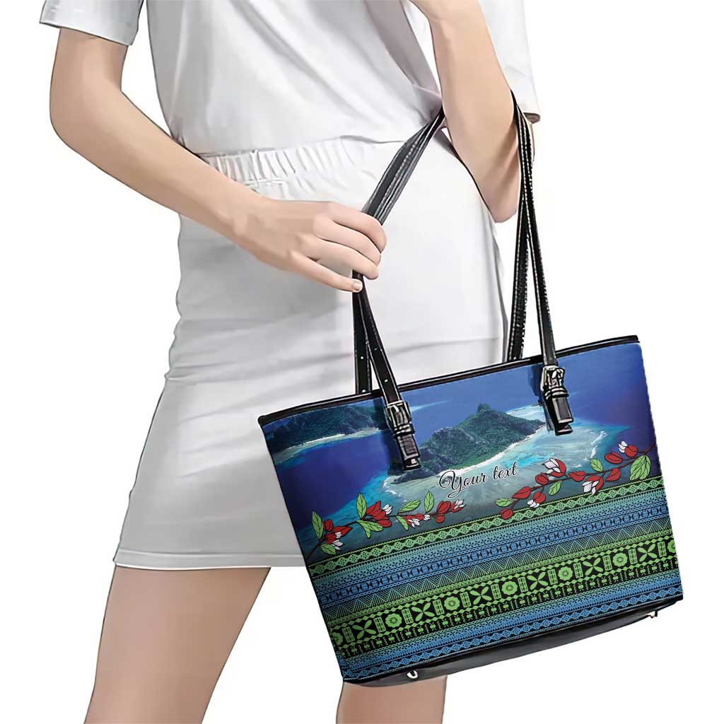 Personalised Fiji Viti Levu Leather Tote Bag Tagimoucia and Tapa Tribal Pattern LT9 - Polynesian Pride