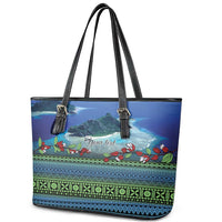Personalised Fiji Viti Levu Leather Tote Bag Tagimoucia and Tapa Tribal Pattern LT9 - Polynesian Pride