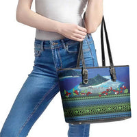 Personalised Fiji Viti Levu Leather Tote Bag Tagimoucia and Tapa Tribal Pattern LT9 - Polynesian Pride