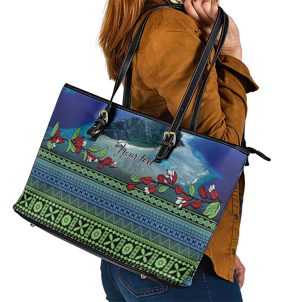 Personalised Fiji Viti Levu Leather Tote Bag Tagimoucia and Tapa Tribal Pattern LT9 - Polynesian Pride