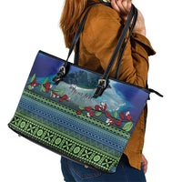 Personalised Fiji Viti Levu Leather Tote Bag Tagimoucia and Tapa Tribal Pattern LT9 - Polynesian Pride