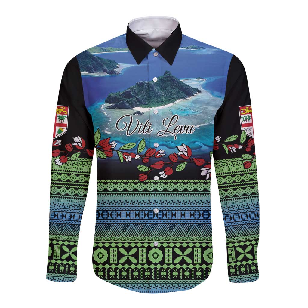 Personalised Fiji Viti Levu Long Sleeve Button Shirt Tagimoucia and Tapa Tribal Pattern