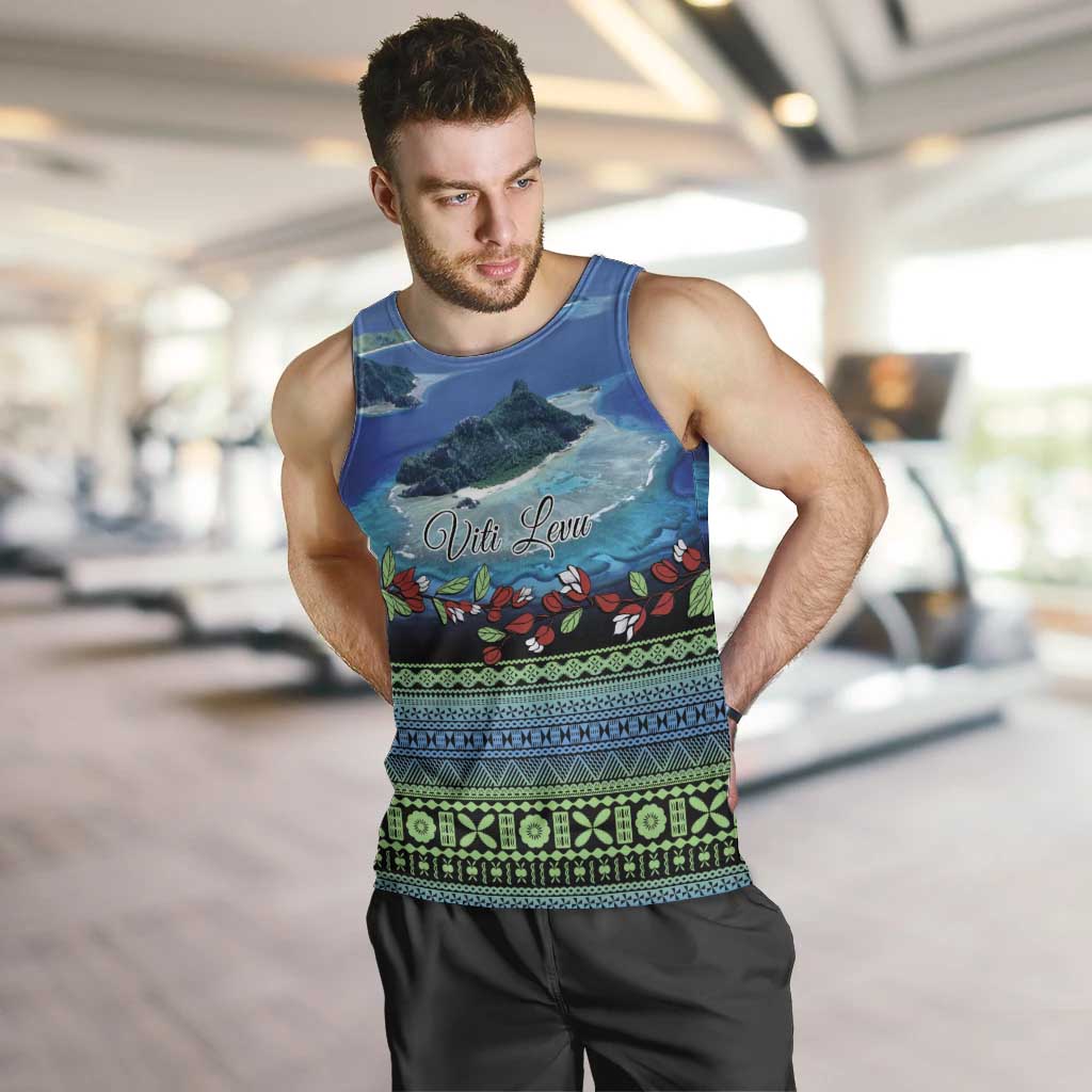 Personalised Fiji Viti Levu Men Tank Top Tagimoucia and Tapa Tribal Pattern LT9 Blue - Polynesian Pride