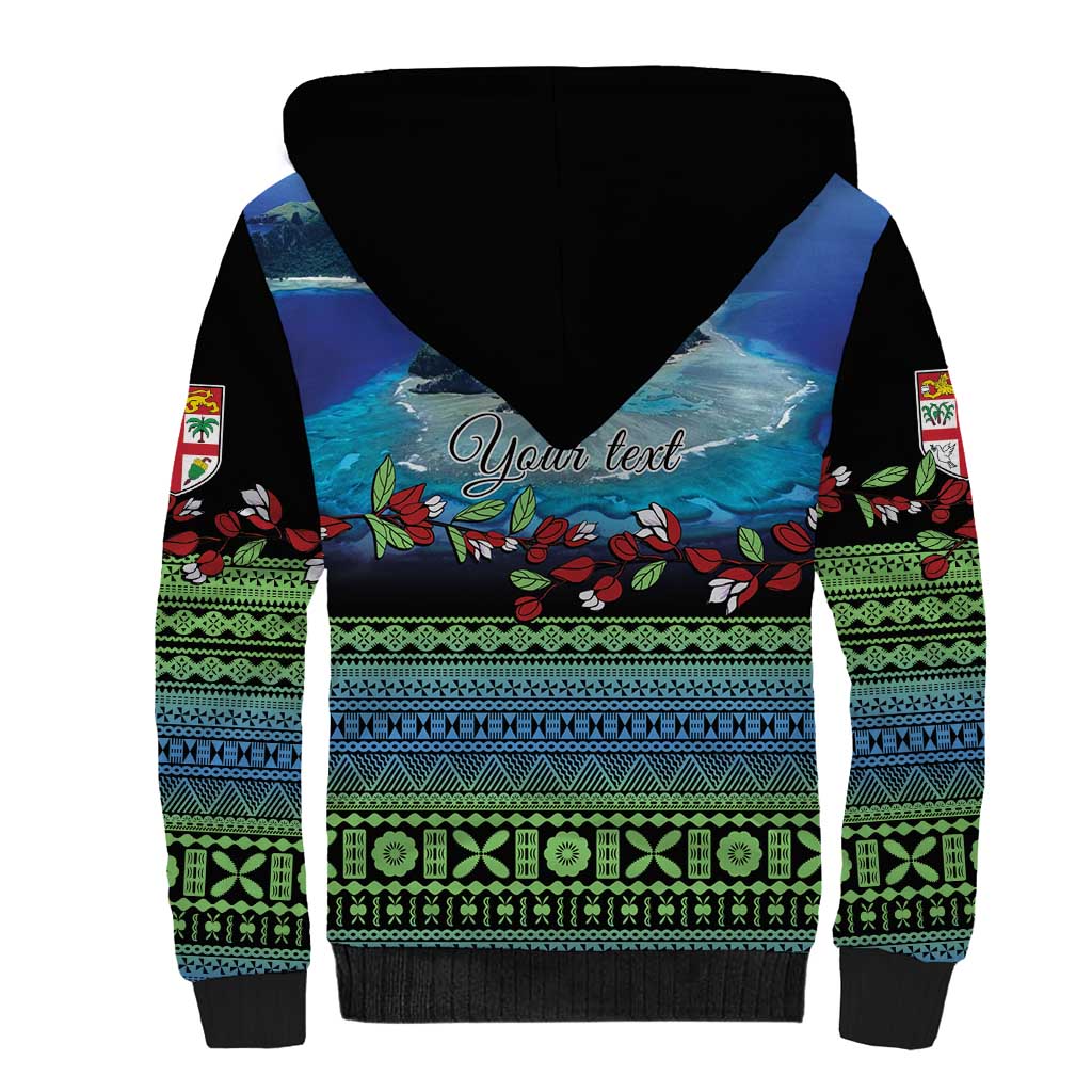 Personalised Fiji Viti Levu Sherpa Hoodie Tagimoucia and Tapa Tribal Pattern