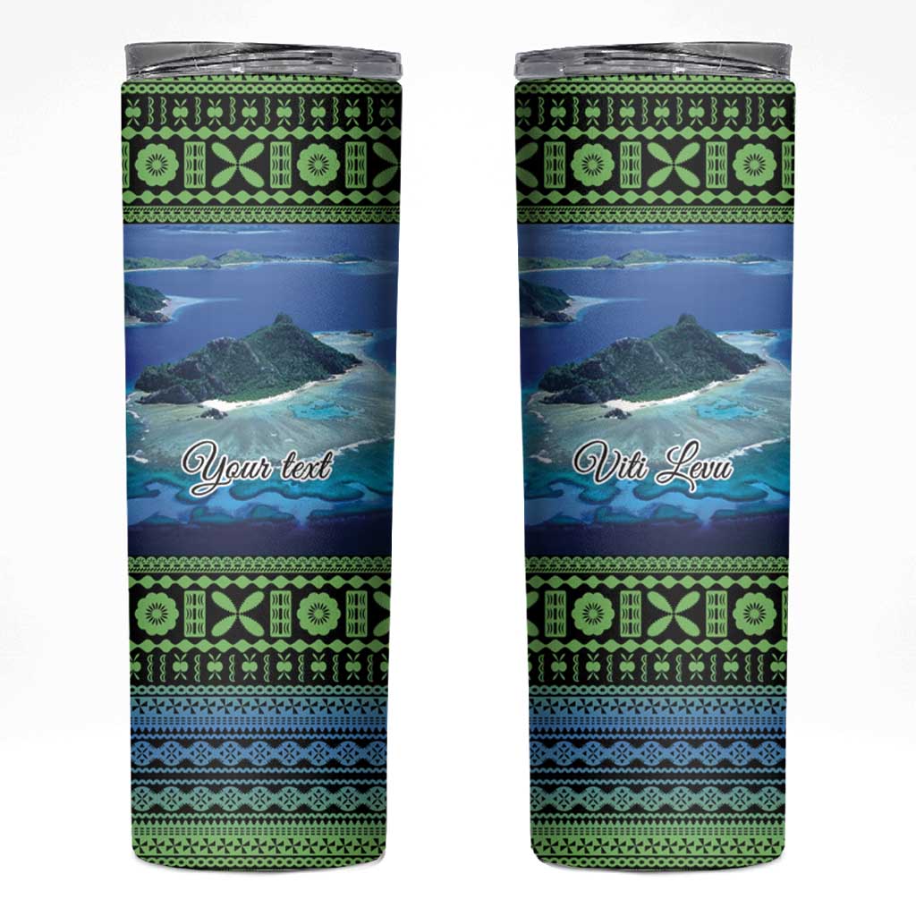 Personalised Fiji Viti Levu Skinny Tumbler Tagimoucia and Tapa Tribal Pattern