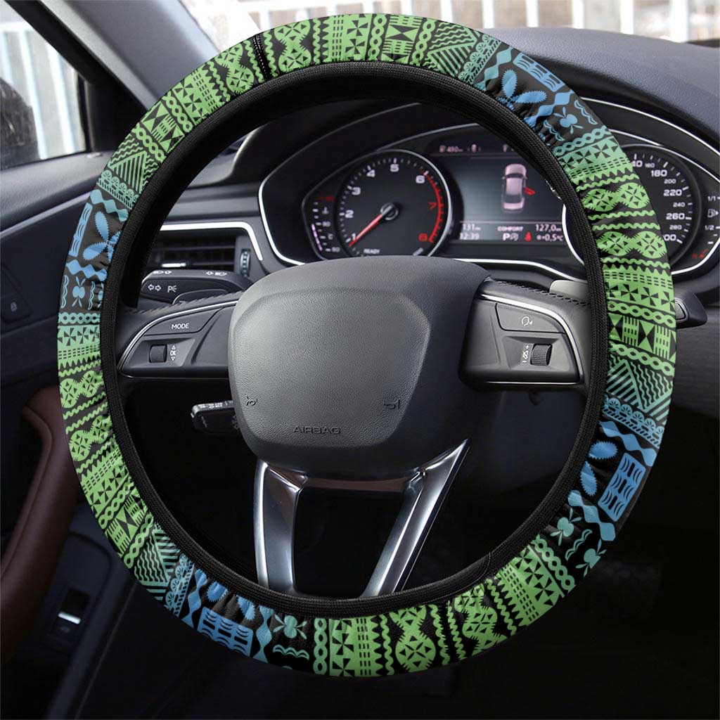 Fiji Viti Levu Steering Wheel Cover Tagimoucia and Tapa Tribal Pattern LT9 - Polynesian Pride