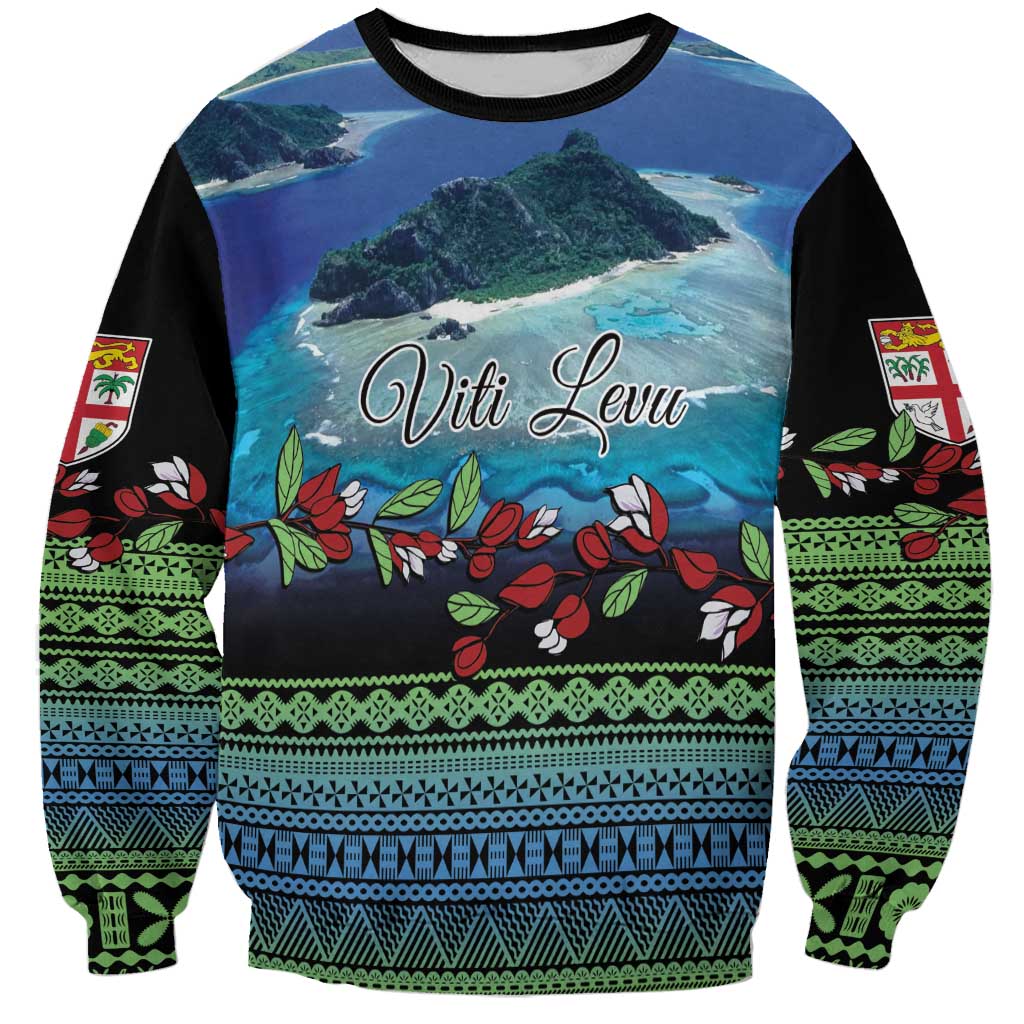 Personalised Fiji Viti Levu Sweatshirt Tagimoucia and Tapa Tribal Pattern LT9 Unisex Blue - Polynesian Pride