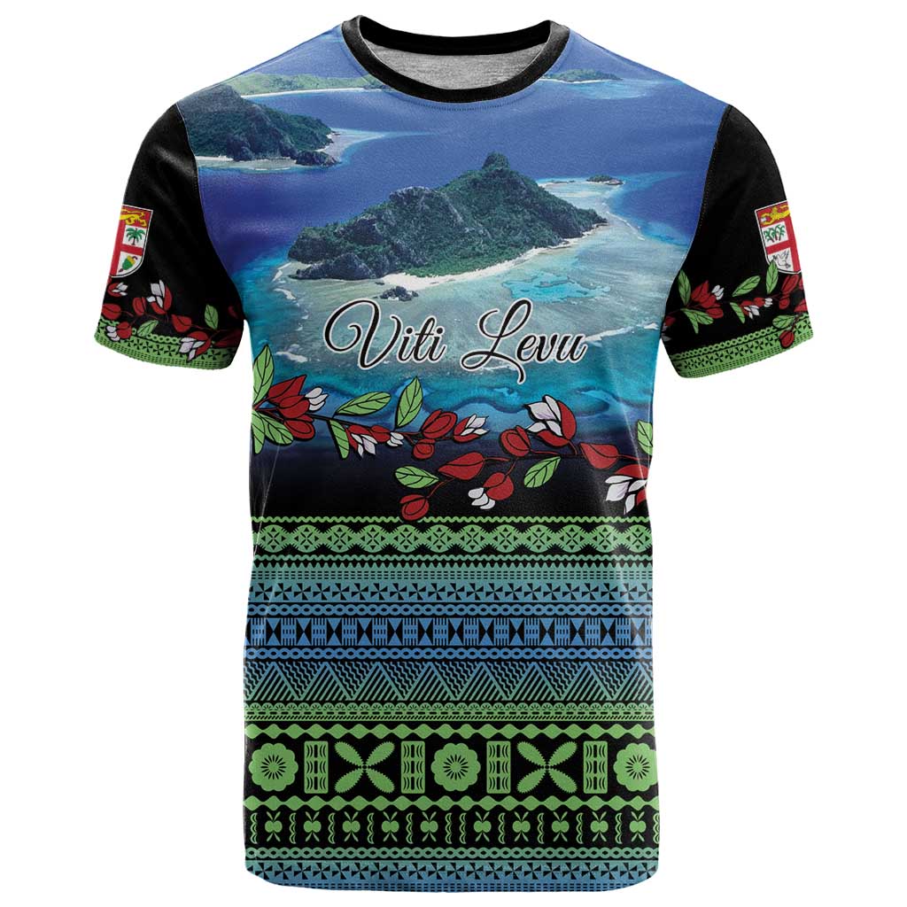 Personalised Fiji Viti Levu T Shirt Tagimoucia and Tapa Tribal Pattern LT9 Blue - Polynesian Pride