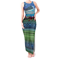 Personalised Fiji Viti Levu Tank Maxi Dress Tagimoucia and Tapa Tribal Pattern LT9 Women Blue - Polynesian Pride