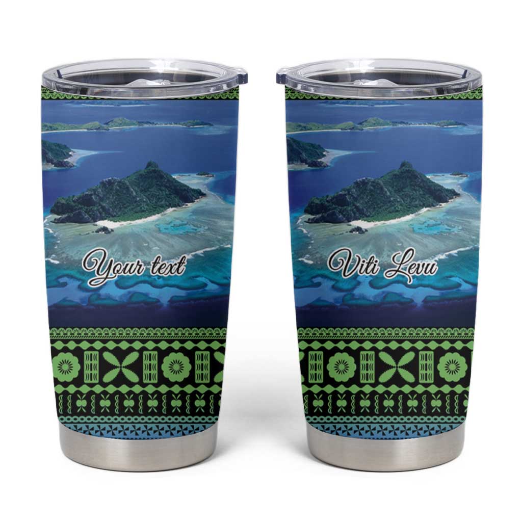 Personalised Fiji Viti Levu Tumbler Cup Tagimoucia and Tapa Tribal Pattern LT9 Blue - Polynesian Pride