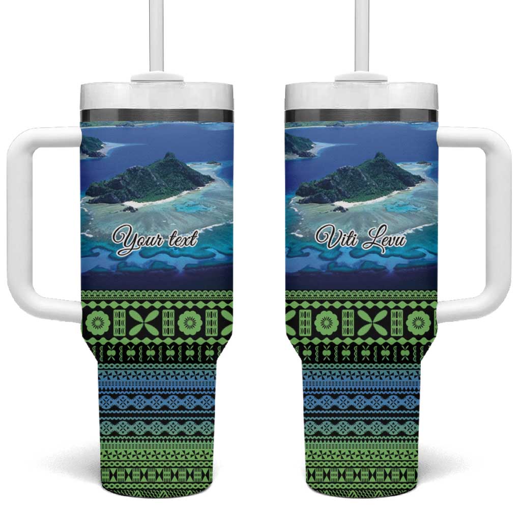 Personalised Fiji Viti Levu Tumbler With Handle Tagimoucia and Tapa Tribal Pattern LT9 One Size: 40 oz Blue - Polynesian Pride
