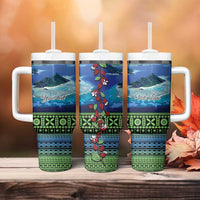 Personalised Fiji Viti Levu Tumbler With Handle Tagimoucia and Tapa Tribal Pattern LT9 - Polynesian Pride