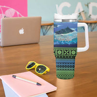 Personalised Fiji Viti Levu Tumbler With Handle Tagimoucia and Tapa Tribal Pattern LT9 - Polynesian Pride