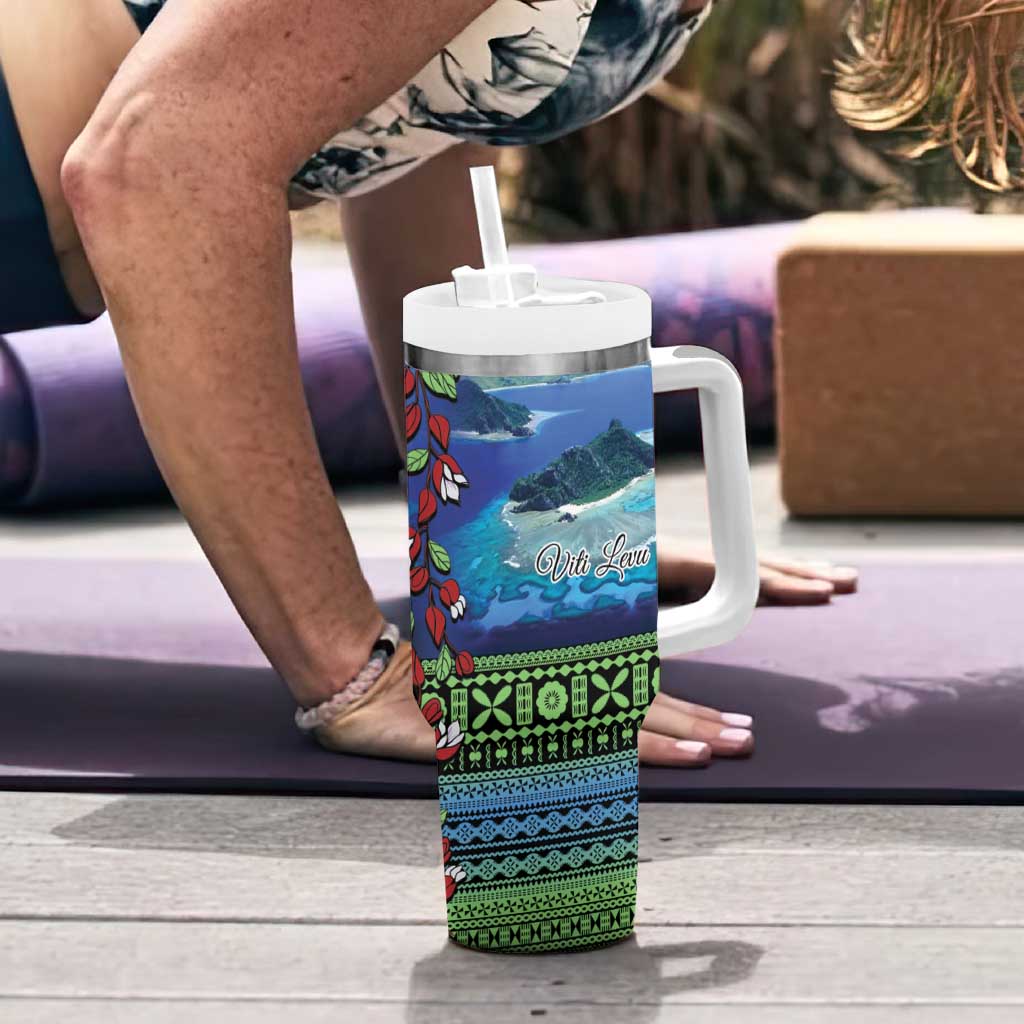 Personalised Fiji Viti Levu Tumbler With Handle Tagimoucia and Tapa Tribal Pattern LT9 - Polynesian Pride