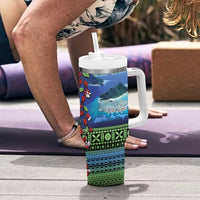 Personalised Fiji Viti Levu Tumbler With Handle Tagimoucia and Tapa Tribal Pattern LT9 - Polynesian Pride