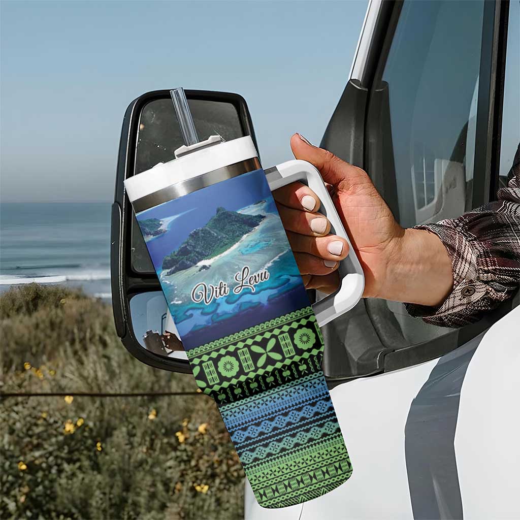 Personalised Fiji Viti Levu Tumbler With Handle Tagimoucia and Tapa Tribal Pattern LT9 - Polynesian Pride