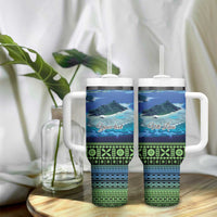 Personalised Fiji Viti Levu Tumbler With Handle Tagimoucia and Tapa Tribal Pattern LT9 - Polynesian Pride