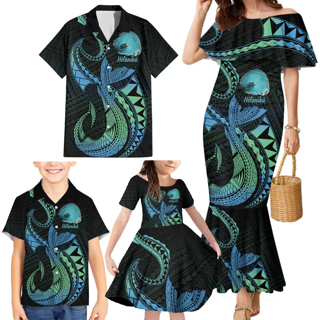 Personalised Hawaii Kure Atoll Family Matching Mermaid Dress and Hawaiian Shirt Holaniku Coral Reef with Polynesian Tribal