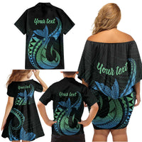 Personalised Hawaii Kure Atoll Family Matching Off Shoulder Short Dress and Hawaiian Shirt Holaniku Coral Reef with Polynesian Tribal