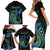 Personalised Hawaii Kure Atoll Family Matching Short Sleeve Bodycon Dress and Hawaiian Shirt Holaniku Coral Reef with Polynesian Tribal