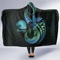 Personalised Hawaii Kure Atoll Hooded Blanket Holaniku Coral Reef with Polynesian Tribal LT9 One Size Blue - Polynesian Pride