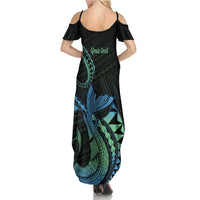 Personalised Hawaii Kure Atoll Summer Maxi Dress Holaniku Coral Reef with Polynesian Tribal LT9 - Polynesian Pride