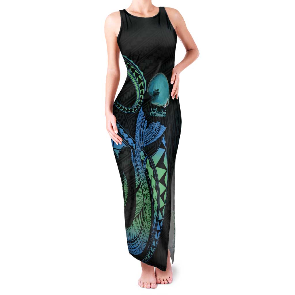 Personalised Hawaii Kure Atoll Tank Maxi Dress Holaniku Coral Reef with Polynesian Tribal LT9 Women Blue - Polynesian Pride