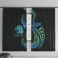 Personalised Hawaii Kure Atoll Window Curtain Holaniku Coral Reef with Polynesian Tribal LT9 With Hooks Blue - Polynesian Pride