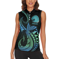 Personalised Hawaii Kure Atoll Women Sleeveless Polo Shirt Holaniku Coral Reef with Polynesian Tribal