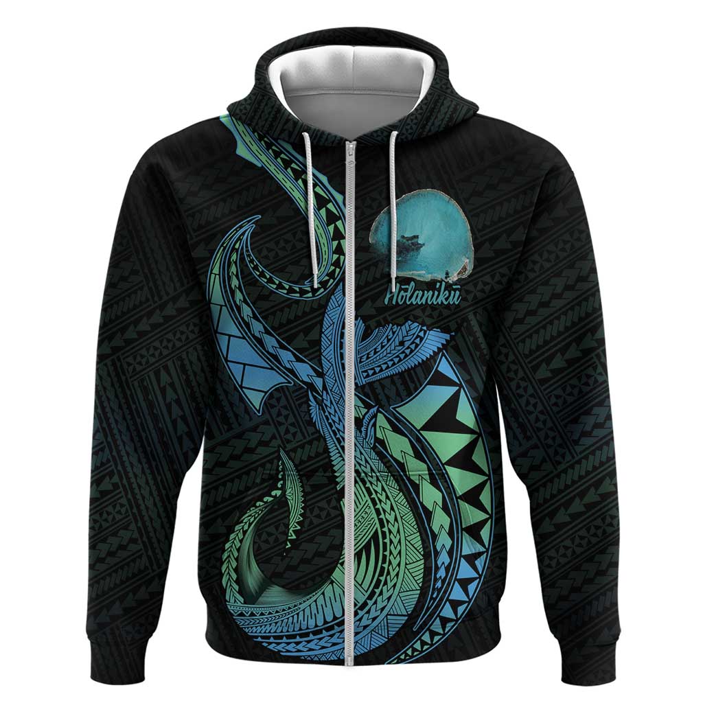 Personalised Hawaii Kure Atoll Zip Hoodie Holaniku Coral Reef with Polynesian Tribal