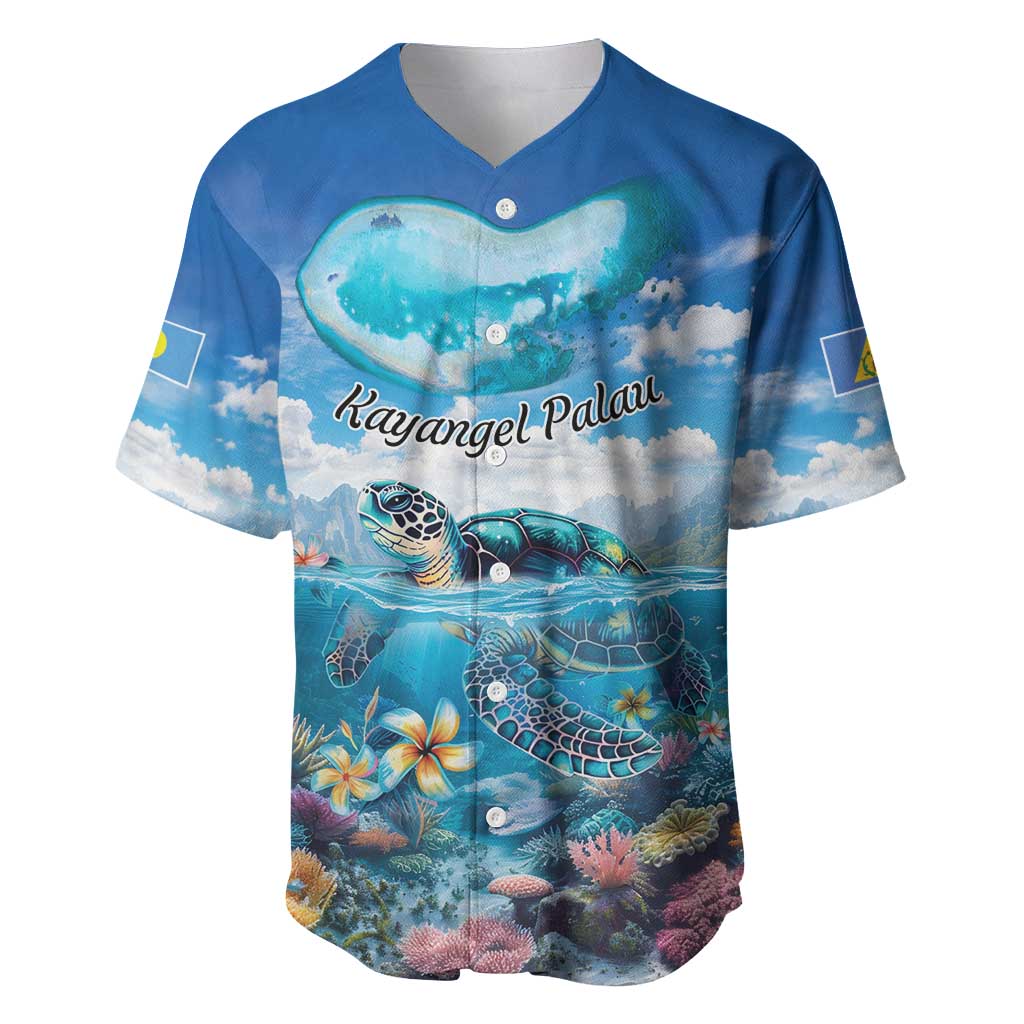 Personalised Palau Kayangel Atoll Baseball Jersey Turtle With Coral Reef Under Water