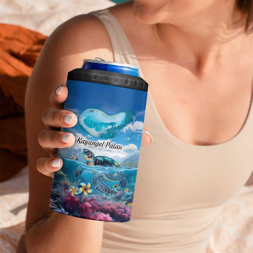 Personalised Palau Kayangel Atoll 4 in 1 Can Cooler Tumbler Turtle With Coral Reef Under Water