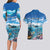 Personalised Palau Kayangel Atoll Couples Matching Long Sleeve Bodycon Dress and Hawaiian Shirt Turtle With Coral Reef Under Water