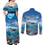 Personalised Palau Kayangel Atoll Couples Matching Off Shoulder Maxi Dress and Long Sleeve Button Shirt Turtle With Coral Reef Under Water