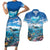 Personalised Palau Kayangel Atoll Couples Matching Short Sleeve Bodycon Dress and Hawaiian Shirt Turtle With Coral Reef Under Water