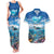 Personalised Palau Kayangel Atoll Couples Matching Tank Maxi Dress and Hawaiian Shirt Turtle With Coral Reef Under Water