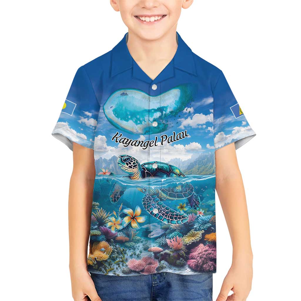 Personalised Palau Kayangel Atoll Family Matching Puletasi and Hawaiian Shirt Turtle With Coral Reef Under Water