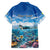 Personalised Palau Kayangel Atoll Family Matching Short Sleeve Bodycon Dress and Hawaiian Shirt Turtle With Coral Reef Under Water