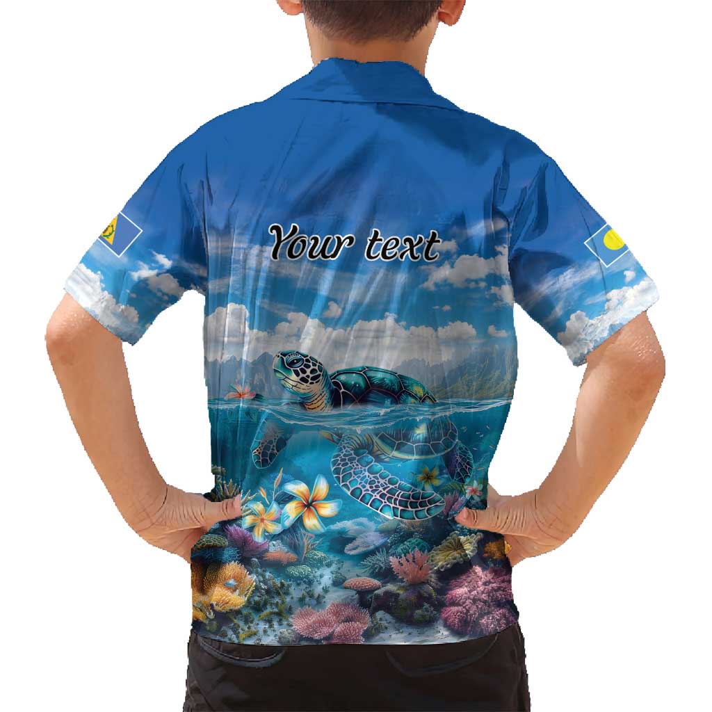 Personalised Palau Kayangel Atoll Family Matching Tank Maxi Dress and Hawaiian Shirt Turtle With Coral Reef Under Water