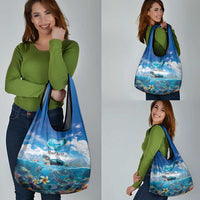 Personalised Palau Kayangel Atoll Grocery Bag Turtle With Coral Reef Under Water