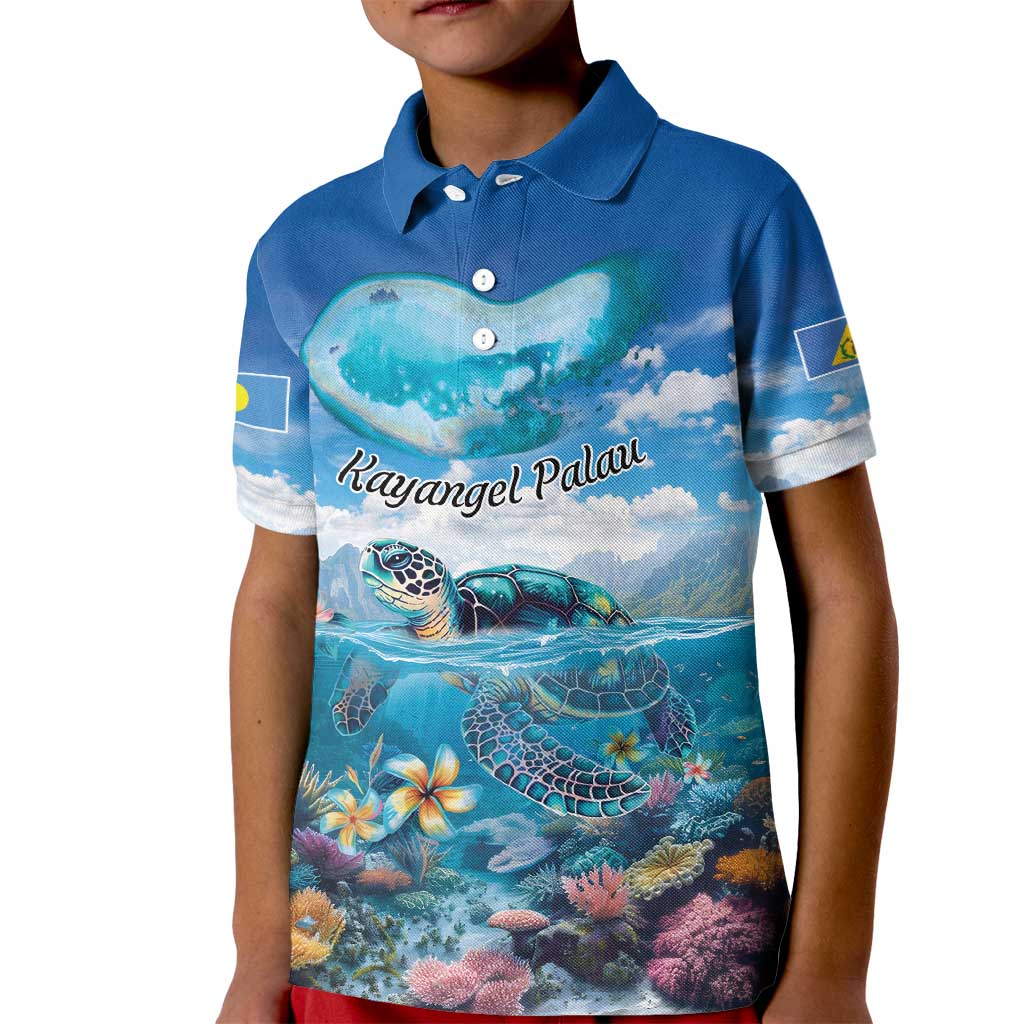 Personalised Palau Kayangel Atoll Kid Polo Shirt Turtle With Coral Reef Under Water